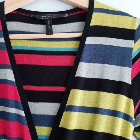 BCBG MAXAZRIA Elia Surplice Faux Wrap Fine Knit Stripe V-Neck Dress Sz S - Picture 5 of 16
